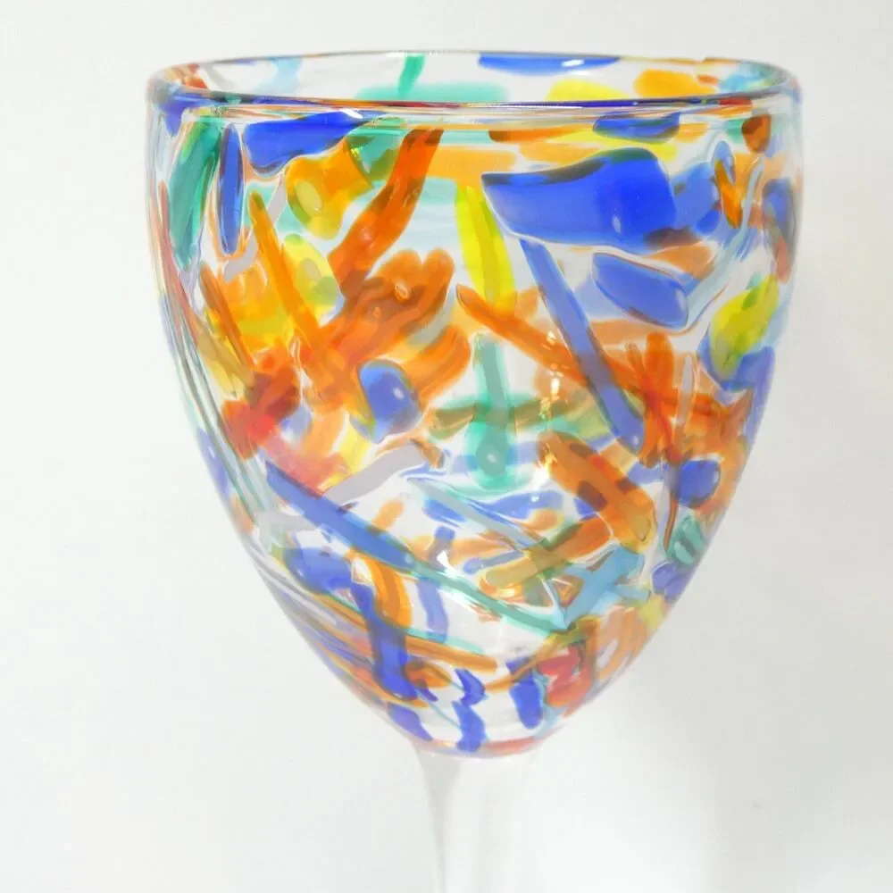 Pier 1 Imports Confetti Goblet Wine Water Glass Vintage Colorful Art Large 8